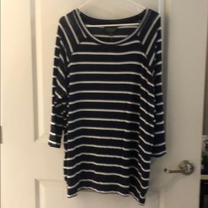 Navy blue shirt with grey and tan strips